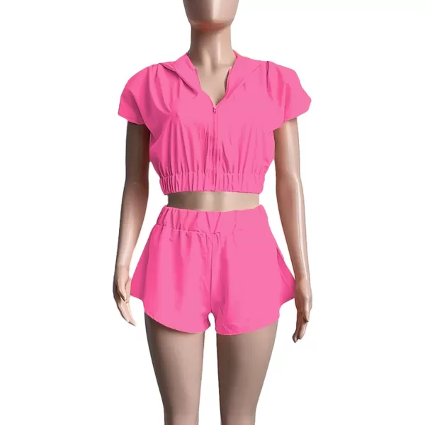 LYANER Women's Two Piece Outfit Set Hoodies Zip Up Crop Top and Shorts Sweatsuit