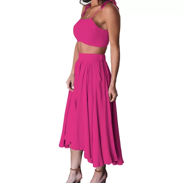 LYANER Women's Two Pieces Croped Cami Top and Elastic Waist Midi Skirt Sets