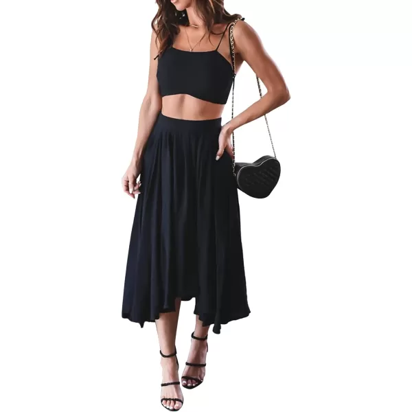 LYANER Women's Two Pieces Croped Cami Top and Elastic Waist Midi Skirt Sets