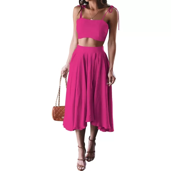 LYANER Women's Two Pieces Croped Cami Top and Elastic Waist Midi Skirt Sets