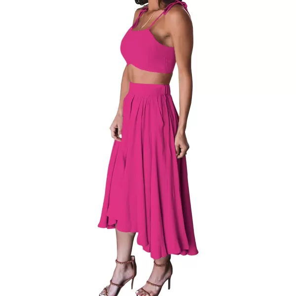 LYANER Women's Two Pieces Croped Cami Top and Elastic Waist Midi Skirt Sets