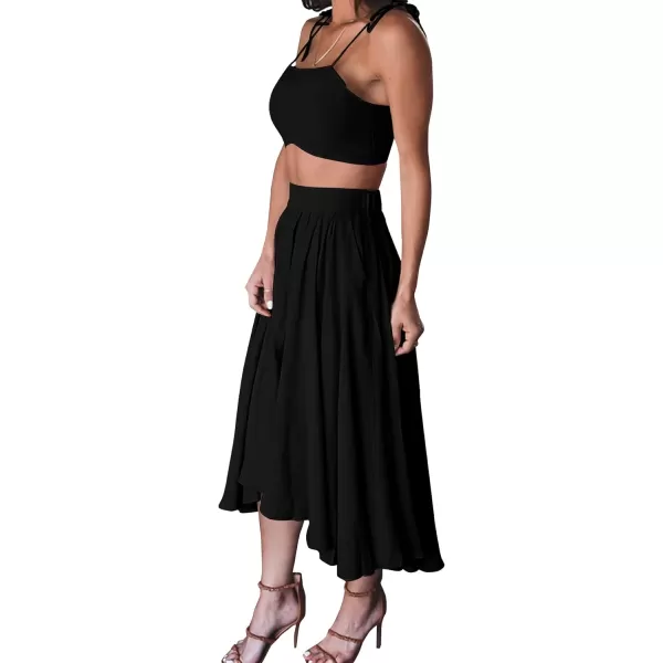 LYANER Women's Two Pieces Croped Cami Top and Elastic Waist Midi Skirt Sets