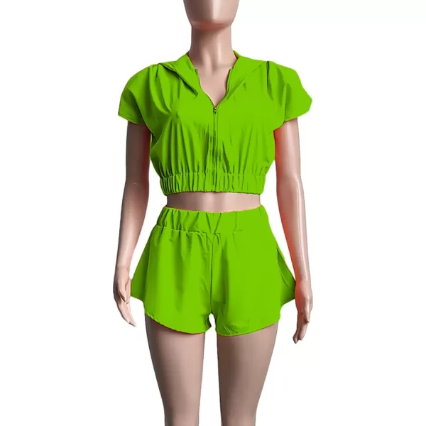 LYANER Women's Two Pieces Outfit Set Hoodies Zip Up Crop Top and Shorts Sweatsuit