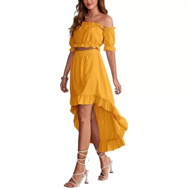 LYANER Women's Two Pieces Outfits Off Shoulder Crop Top and High Low Skirt Set