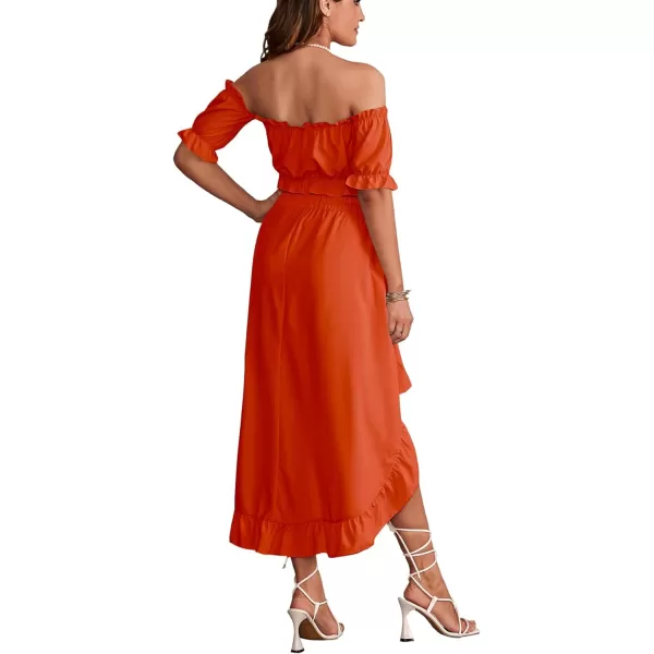 LYANER Women's Two Pieces Outfits Off Shoulder Crop Top and High Low Skirt Set