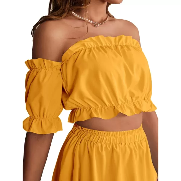 LYANER Women's Two Pieces Outfits Off Shoulder Crop Top and High Low Skirt Set