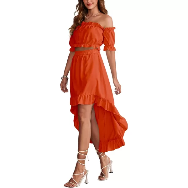 LYANER Women's Two Pieces Outfits Off Shoulder Crop Top and High Low Skirt Set