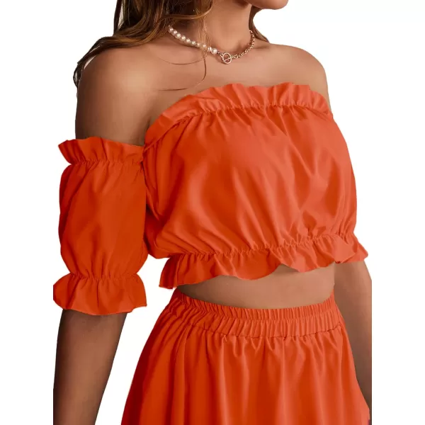 LYANER Women's Two Pieces Outfits Off Shoulder Crop Top and High Low Skirt Set