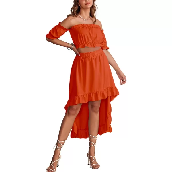 LYANER Women's Two Pieces Outfits Off Shoulder Crop Top and High Low Skirt Set