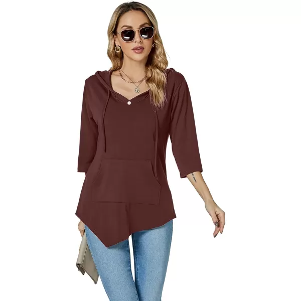 LYANER Women's V Neck Hoodie 3/4 Sleeve Pullover Top Blouse Shirt with Pockets