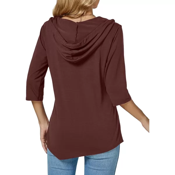 LYANER Women's V Neck Hoodie 3/4 Sleeve Pullover Top Blouse Shirt with Pockets