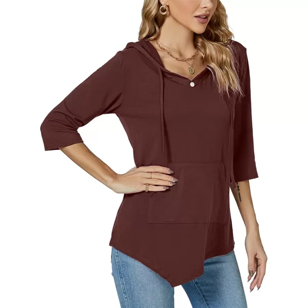LYANER Women's V Neck Hoodie 3/4 Sleeve Pullover Top Blouse Shirt with Pockets