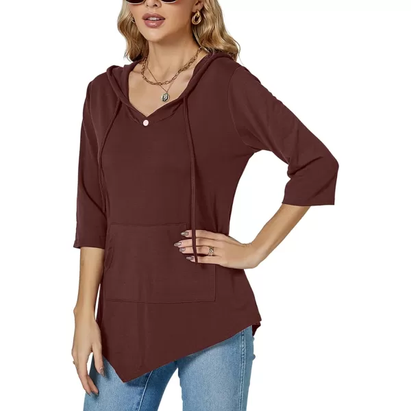 LYANER Women's V Neck Hoodie 3/4 Sleeve Pullover Top Blouse Shirt with Pockets