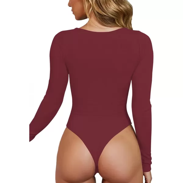 LYANER Women's V Neck Ribbed Knit Long Slevee Bodysuit Jumpsuit Leotard Top