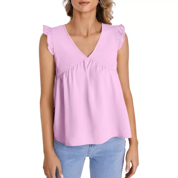 LYANER Women's V Neck Ruffle Cap Sleeve Cami Tank Top Sleeveless Babydoll Blouse Shirt