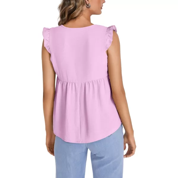 LYANER Women's V Neck Ruffle Cap Sleeve Cami Tank Top Sleeveless Babydoll Blouse Shirt