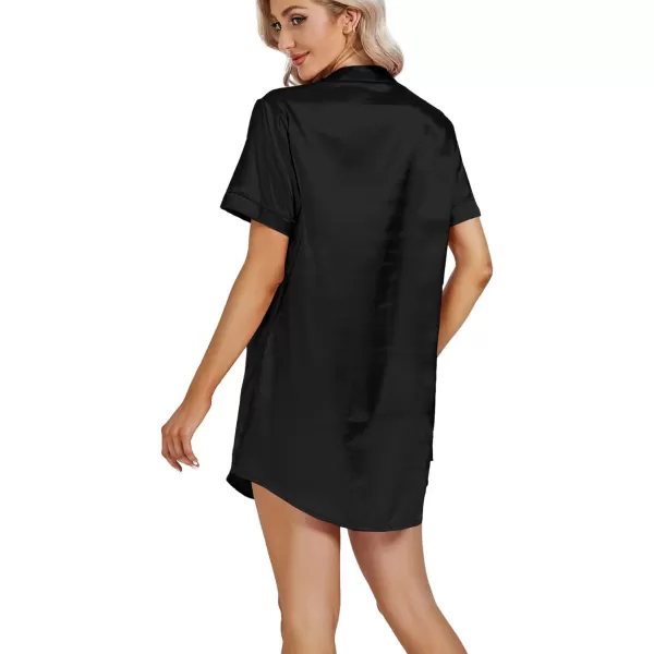 LYANER Women's V Neck Satin Button Down Short Sleeve Sleepshirt Sleepwear Nightgown