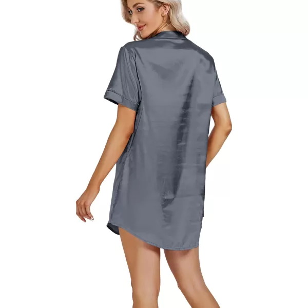 LYANER Women's V Neck Satin Button Down Short Sleeve Sleepshirt Sleepwear Nightgown