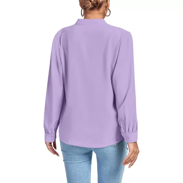 LYANER Women's V Neck Shirred Long Sleeve Office Elegant Tunic Blouse Top