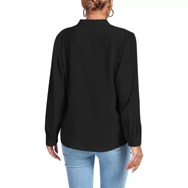 LYANER Women's V Neck Shirred Long Sleeve Office Elegant Tunic Blouse Top