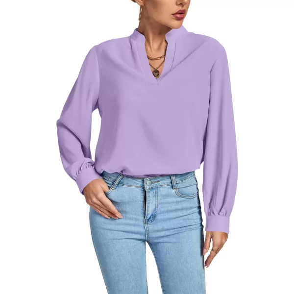 LYANER Women's V Neck Shirred Long Sleeve Office Elegant Tunic Blouse Top