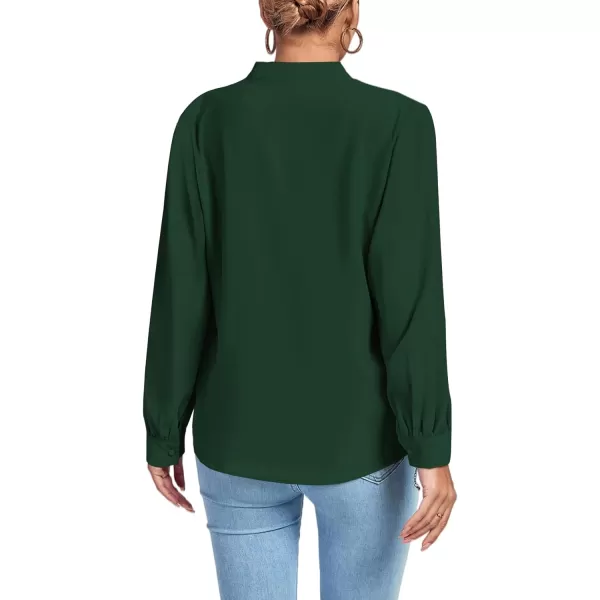 LYANER Women's V Neck Shirred Long Sleeve Office Elegant Tunic Blouse Top