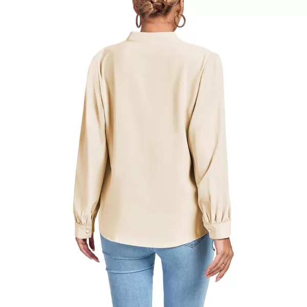 LYANER Women's V Neck Shirred Long Sleeve Office Elegant Tunic Blouse Top