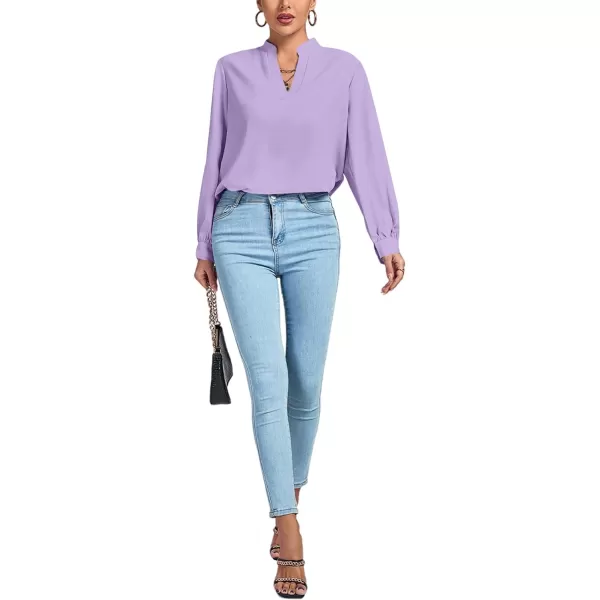 LYANER Women's V Neck Shirred Long Sleeve Office Elegant Tunic Blouse Top