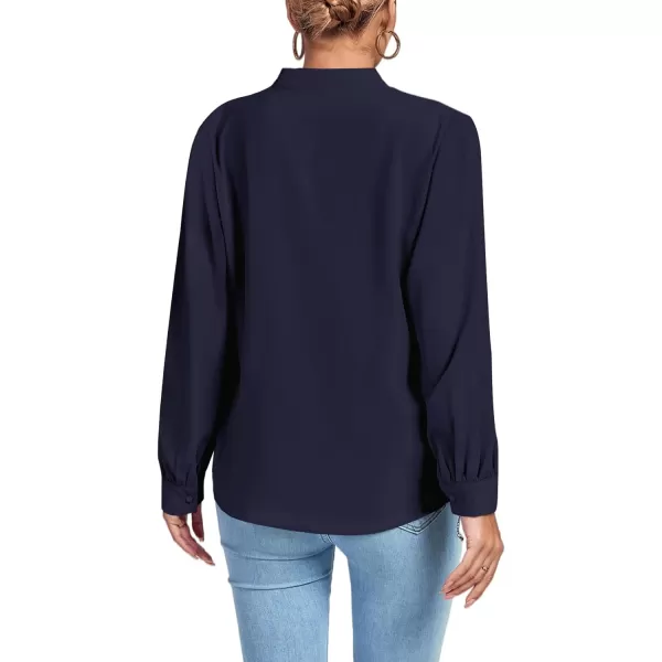 LYANER Women's V Neck Shirred Long Sleeve Office Elegant Tunic Blouse Top