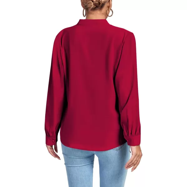 LYANER Women's V Neck Shirred Long Sleeve Office Elegant Tunic Blouse Top