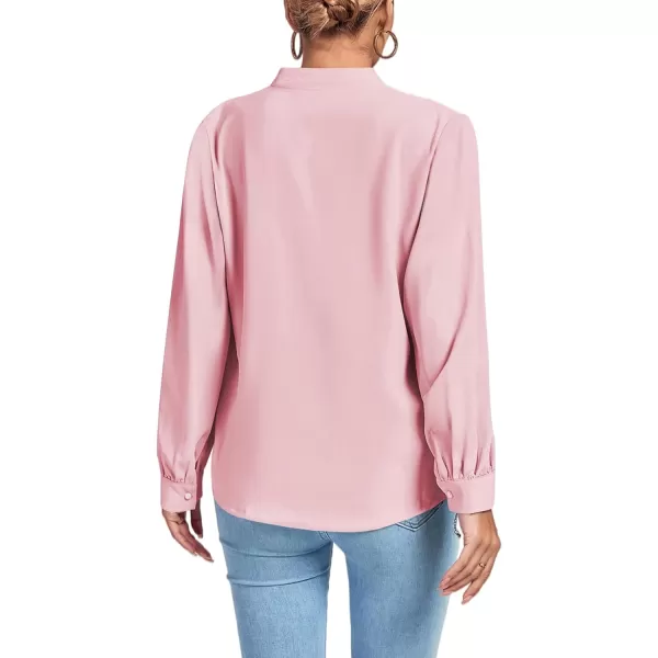 LYANER Women's V Neck Shirred Long Sleeve Office Elegant Tunic Blouse Top