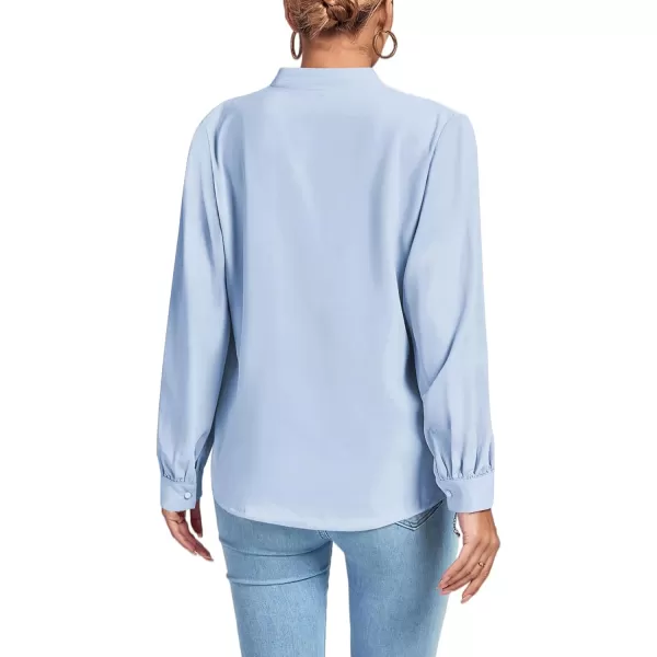 LYANER Women's V Neck Shirred Long Sleeve Office Elegant Tunic Blouse Top
