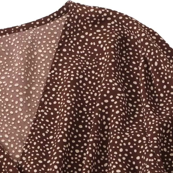 LYANER Women's V Neck Shirred Polka Dots Long Sleeve Frill Crop Blouse Shirt Tops