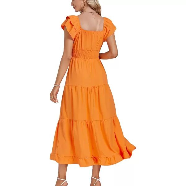 LYANER Women’s V Neck Shirred Waist Layered Ruffle Sleeve Swing Flowy A-Line Maxi Dress