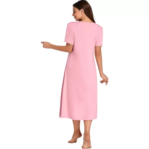 LYANER Women's V Neck Short Sleeve Button Down Nightgowns Sleepshirt Pajama Dress