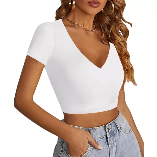LYANER Women's V Neck Short Sleeve Crop Tops Cute Summer Tee Basic T Shirts