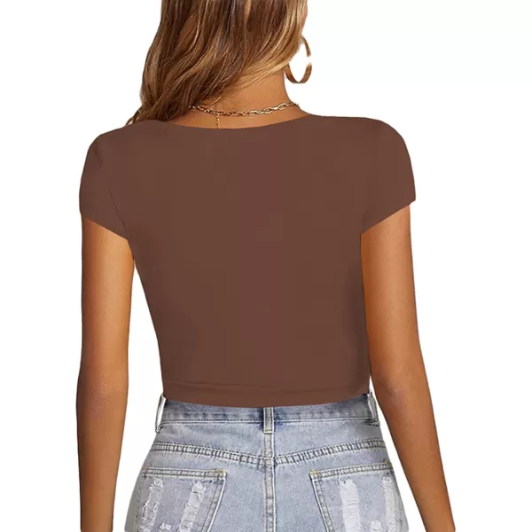 LYANER Women's V Neck Short Sleeve Crop Tops Cute Summer Tee Basic T Shirts