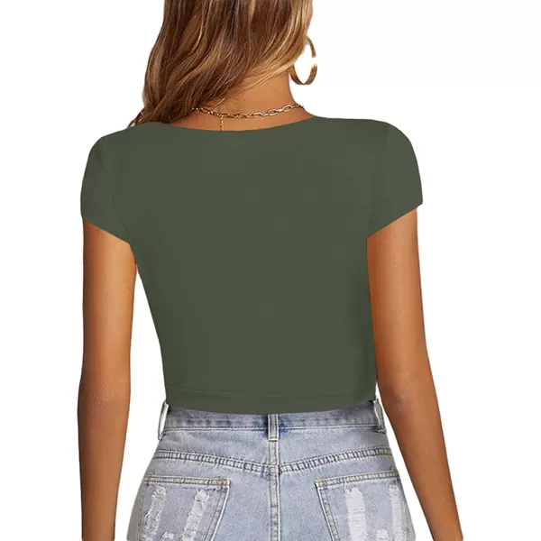 LYANER Women's V Neck Short Sleeve Crop Tops Cute Summer Tee Basic T Shirts