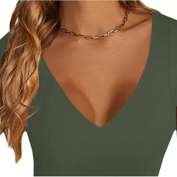 LYANER Women's V Neck Short Sleeve Crop Tops Cute Summer Tee Basic T Shirts