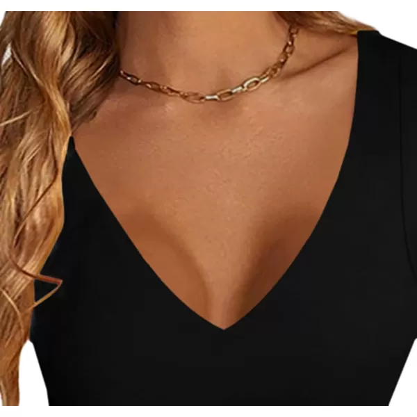 LYANER Women's V Neck Short Sleeve Crop Tops Cute Summer Tee Basic T Shirts