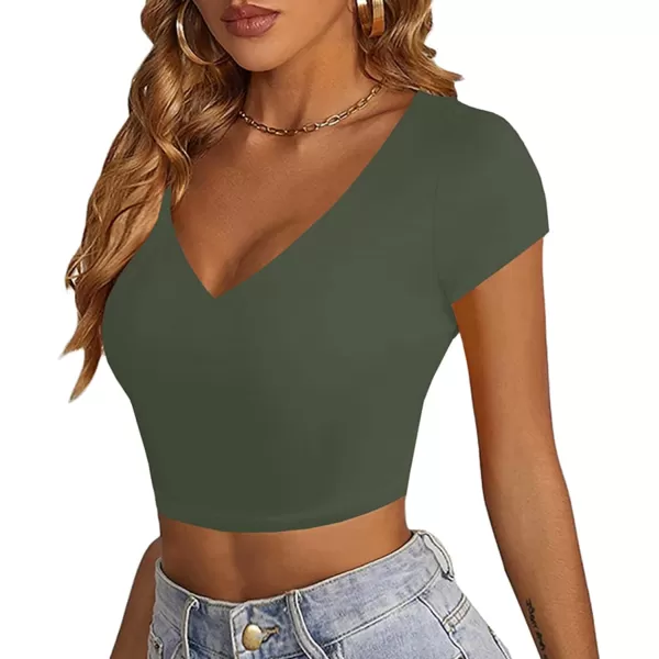 LYANER Women's V Neck Short Sleeve Crop Tops Cute Summer Tee Basic T Shirts