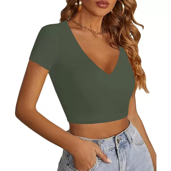 LYANER Women's V Neck Short Sleeve Crop Tops Cute Summer Tee Basic T Shirts