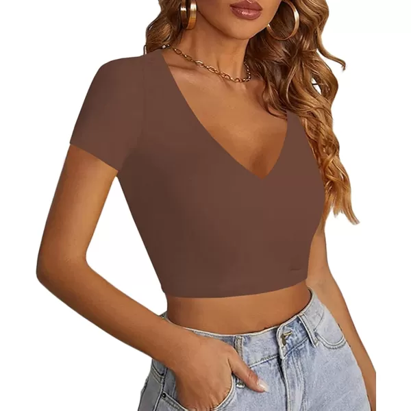 LYANER Women's V Neck Short Sleeve Crop Tops Cute Summer Tee Basic T Shirts