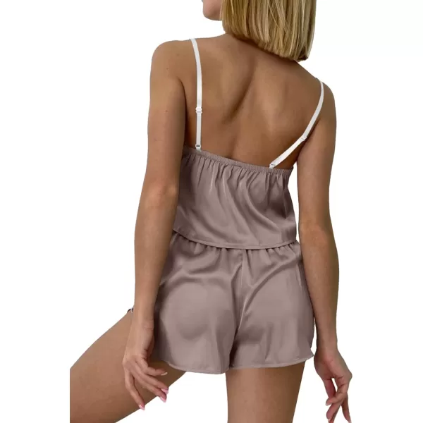 LYANER Women's V Neck Spaghetti Strap Crop Cami Split Shorts Sets Pajamas Sleepwear