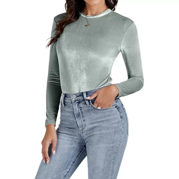 LYANER Women's Velvet Crew Neck Slim Fit Long Sleeve Bodysuit Leotard Top
