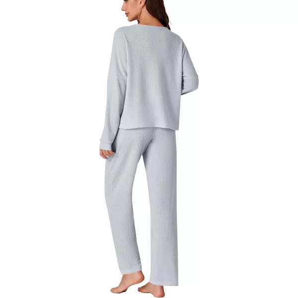 LYANER Women's Waffle Knit Pajamas Set Long Sleeve Top with Pants Loungewear 2 Piece Sleepwear