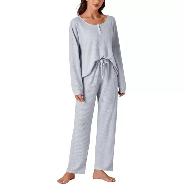 LYANER Women's Waffle Knit Pajamas Set Long Sleeve Top with Pants Loungewear 2 Piece Sleepwear