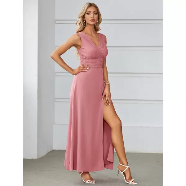 LYANER Women’s Warp V Neck High Waist Ruched High Split Sleeveless Party Club Maxi Dress
