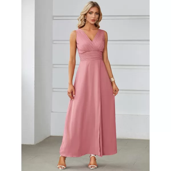 LYANER Women’s Warp V Neck High Waist Ruched High Split Sleeveless Party Club Maxi Dress