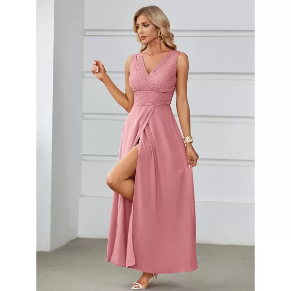 LYANER Women’s Warp V Neck High Waist Ruched High Split Sleeveless Party Club Maxi Dress